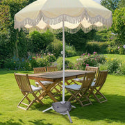 TheDisplayOutlet 6 ft 8-Rib Fringe Beach Umbrella Tilt with Weighted Base Image