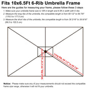 Rectangular Patio Umbrella Canopy 10x6.5ft 6-Rib