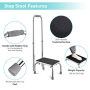 Heavy Duty Steel Step Stool with Handrail Holds 330lbs
