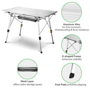 Folding Camping Table Roll Up Aluminum Adjust Height 35"x20"