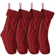 Knitted Christmas Stockings Set(4) Red Handmade Stockings 18in