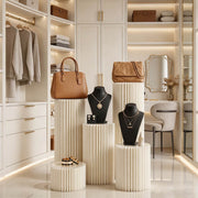 TheDisplayOutlet 5ct. White Paper Display Pedestals Grouped Plinths (8",16",24",32",40") Image