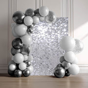 TheDisplayOutlet Square Shimmer Wall Decorative Signs Tradeshow Backdrop, Silver - 24ct/pk Image