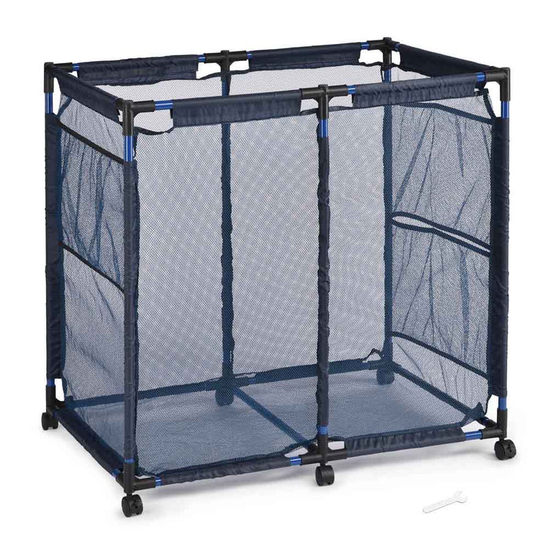 TheDisplayOutlet Large Pool Storage Bin Mesh Basket with Casters 37x24x36, Blue Image