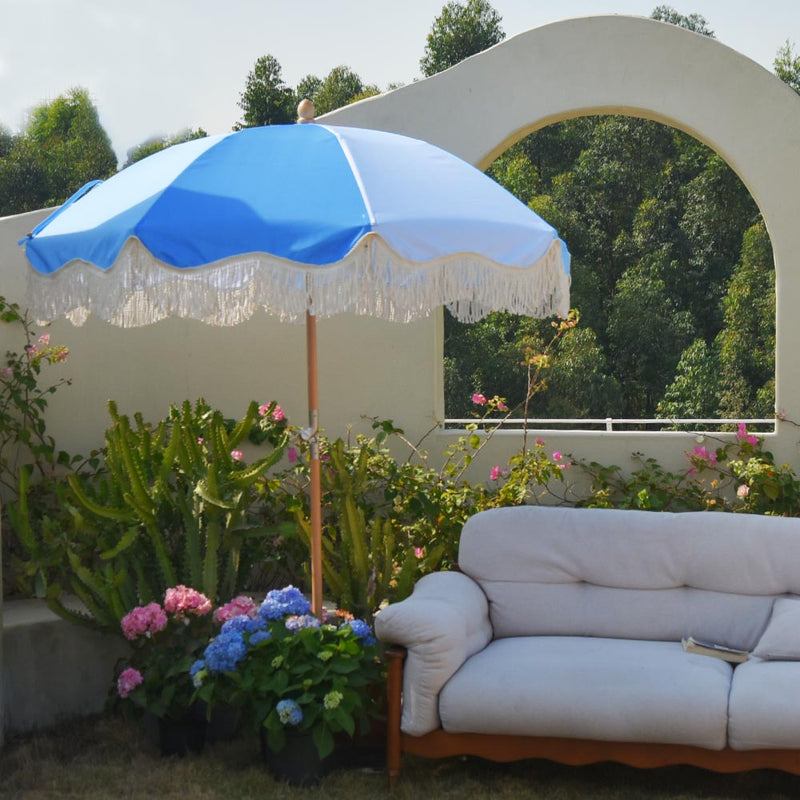 TheDisplayOutlet Patio Umbrella Wooden Tilt 6ft 8-Rib Palm Springs, Blue Lagoon Image