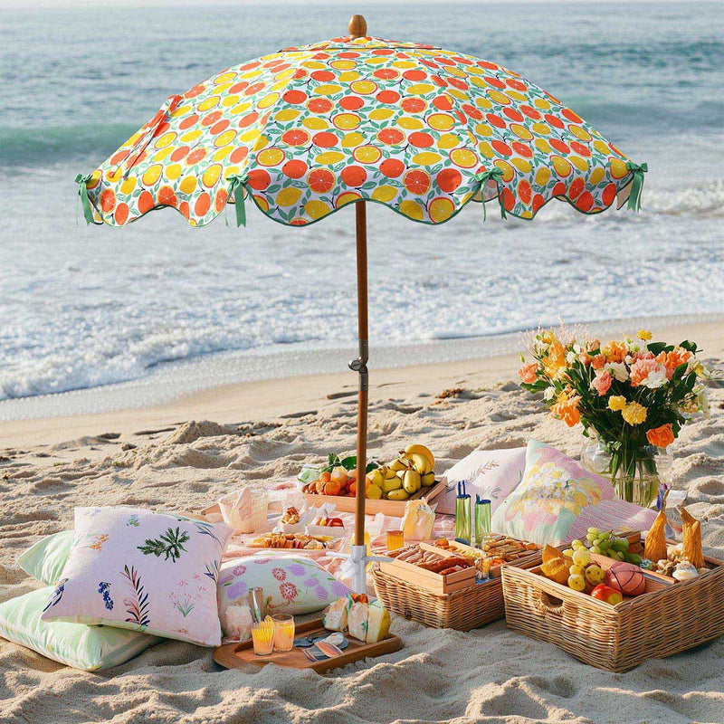 TheDisplayOutlet Patio Umbrella Tilt Wooden Beach Umbrella 6ft 8-Rib, Orange Grapefruit Image