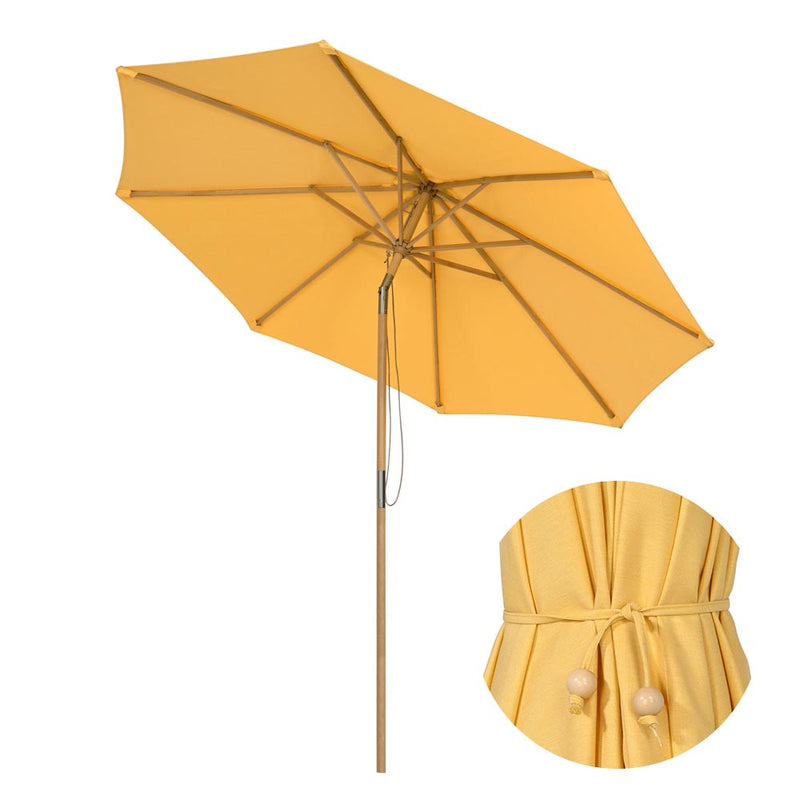 TheDisplayOutlet Patio Umbrella with Acrylic Fabric Tilt Wooden 9ft 8-Rib, Buttercup Image