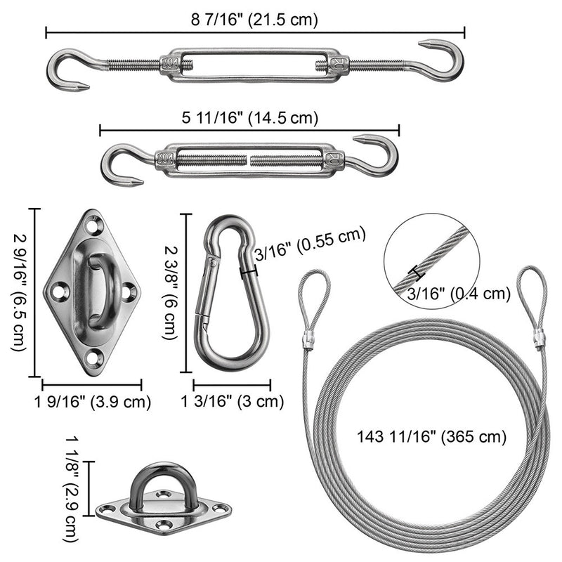 TheDisplayOutlet Stainless Steel Pad Eye Turnbuckle Carabiner, 6 Hardware Kit, 6-8.5 in with 12ft Cable Image