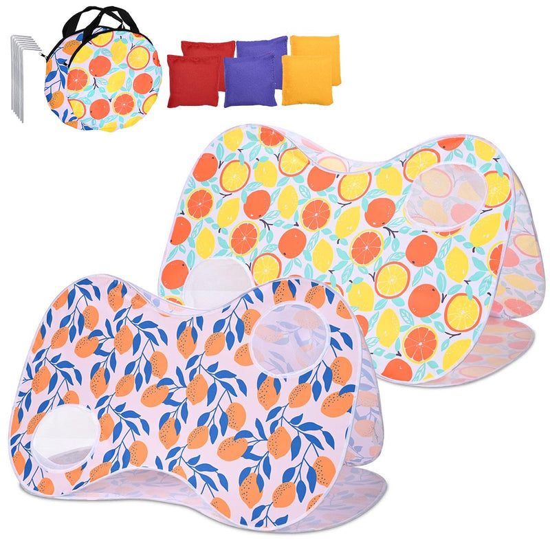 TheDisplayOutlet Fabric Bean Bag Toss Billboard (2 Holes) for Tradeshow, Lemon+Orange Image