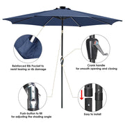 Solar Patio Umbrella with Light Tube Tilt Metal 9ft 8-Rib