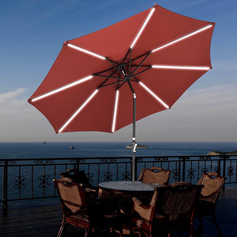 Solar Patio Umbrella with Light Tube Tilt Metal 9ft 8-Rib