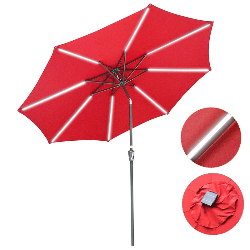 TheDisplayOutlet Solar Patio Umbrella with Light Tube Tilt Metal 10ft 8-Rib, Red Image