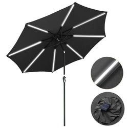 Solar Patio Umbrella with Light Tube Tilt Metal 10ft 8-Rib
