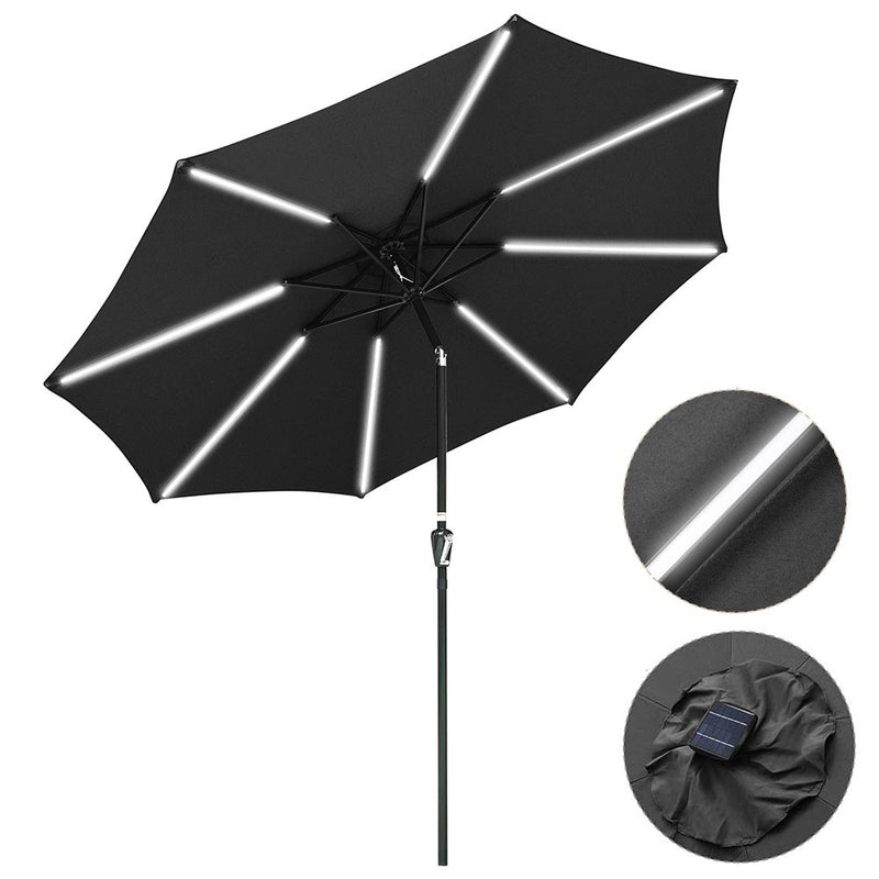 TheDisplayOutlet Solar Patio Umbrella with Light Tube Tilt Metal 10ft 8-Rib, Black Image