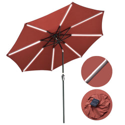 Solar Patio Umbrella with Light Tube Tilt Metal 10ft 8-Rib