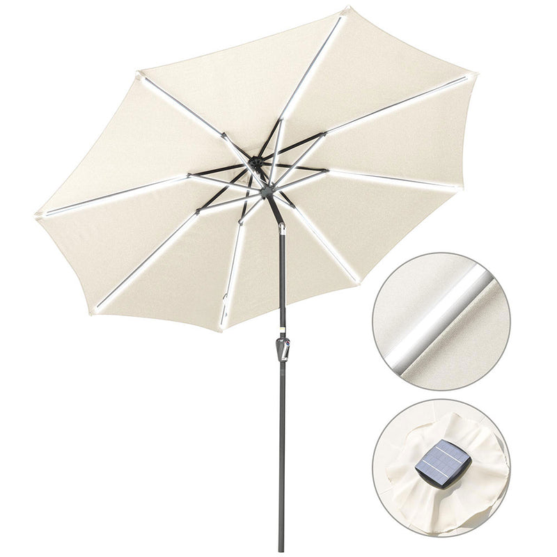TheDisplayOutlet Solar Patio Umbrella with Light Tubes Tilt Metal 10ft 8-Rib, White Image