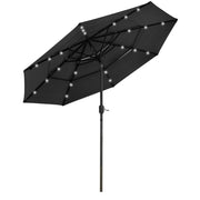 TheDisplayOutlet Solar Patio Umbrella w/ Light Bulbs Tilt 3-Tiered 9ft 8-Rib, Black Image