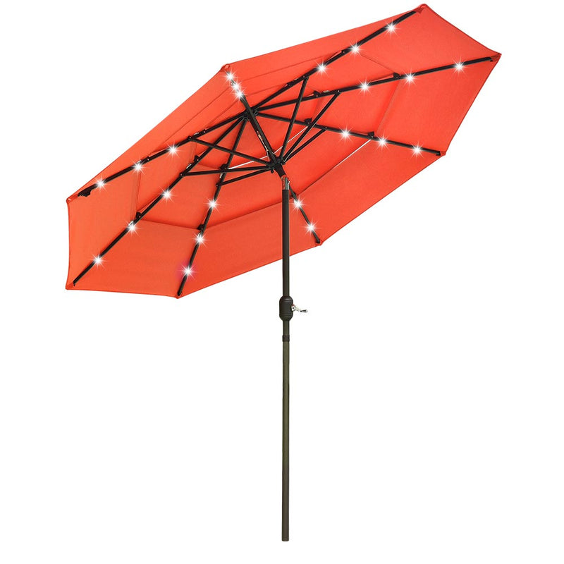 TheDisplayOutlet Solar Patio Umbrella w/ Light Bulbs Tilt 3-Tiered 9ft 8-Rib, Cherry Tomato Image