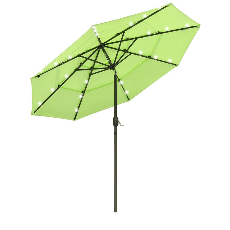 TheDisplayOutlet Solar Patio Umbrella w/ Light Bulbs Tilt 3-Tiered 9ft 8-Rib, Green Glow Image