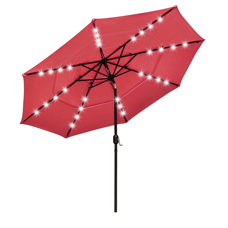 TheDisplayOutlet Solar Patio Umbrella w/ Light Bulbs Tilt 3-Tiered 10ft 8-Rib, Flame Scarlet Image