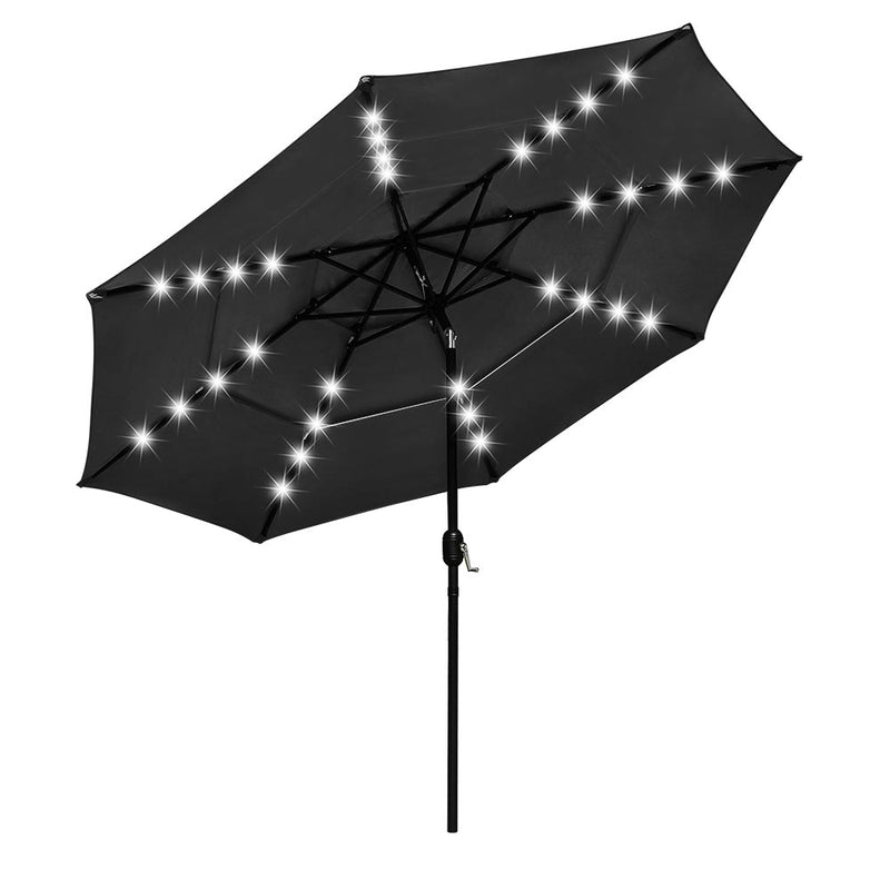 TheDisplayOutlet Solar Patio Umbrella w/ Light Bulbs Tilt 3-Tiered 10ft 8-Rib, Black Image