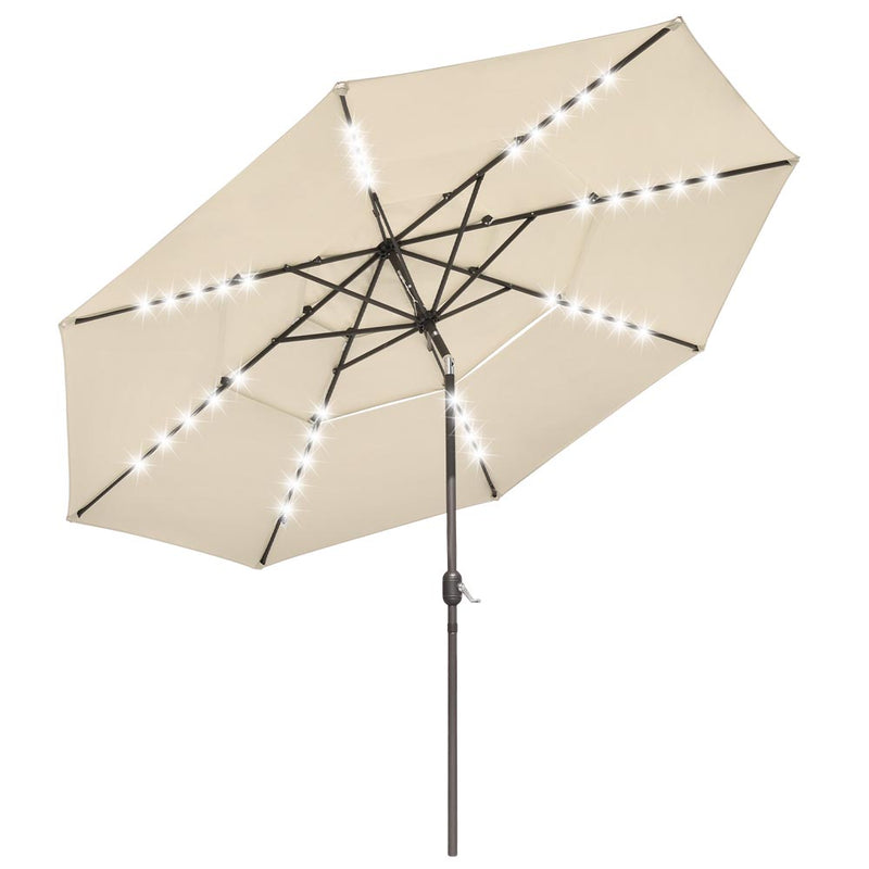 TheDisplayOutlet Solar Patio Umbrella w/ Light Bulbs Tilt 3-Tiered 11ft 8-Rib, Beige Image