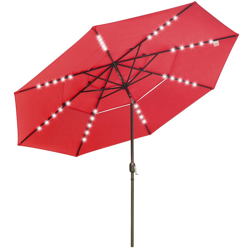TheDisplayOutlet Solar Patio Umbrella w/ Light Bulbs Tilt 3-Tiered 11ft 8-Rib, Flame Scarlet Image