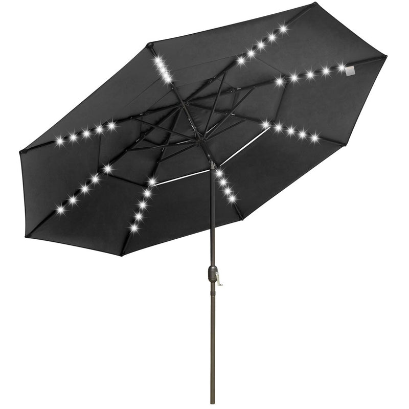 TheDisplayOutlet Solar Patio Umbrella w/ Light Bulbs Tilt 3-Tiered 11ft 8-Rib, Black Image