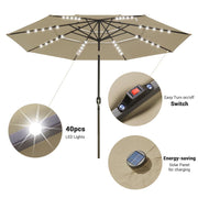 Solar Patio Umbrella w/ Light Bulbs Tilt 3-Tiered 11ft 8-Rib