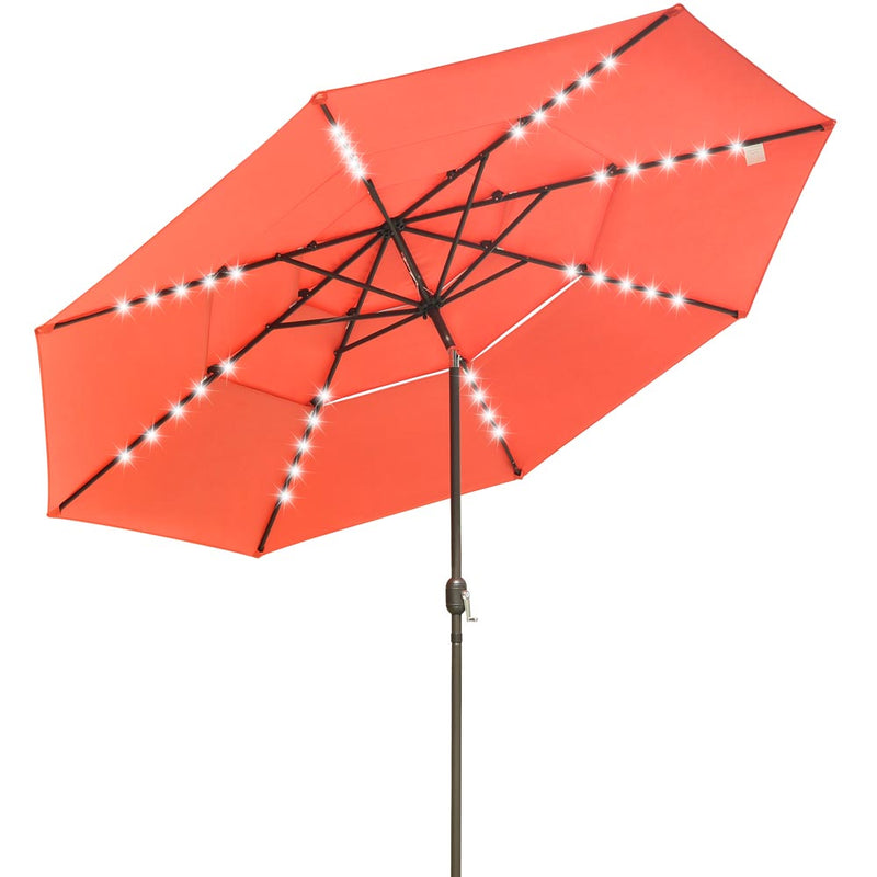 TheDisplayOutlet Solar Patio Umbrella w/ Light Bulbs Tilt 3-Tiered 11ft 8-Rib, Cherry Tomato Image