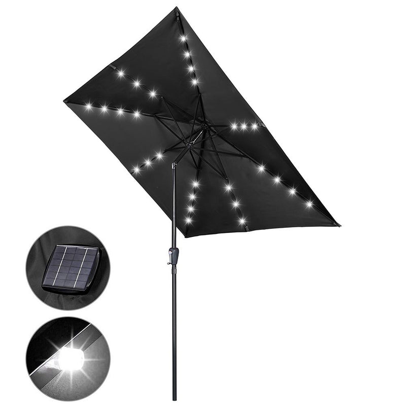 TheDisplayOutlet Square Solar Patio Umbrella w/ Light Bulbs Tilt 9ft 8-Rib, Black Image