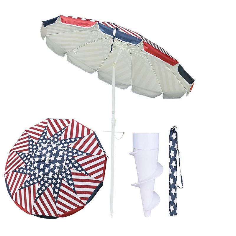 TheDisplayOutlet Beach Umbrella w/ Sand Anchor 8ft Tilt 12-Rib, USA Flag Image