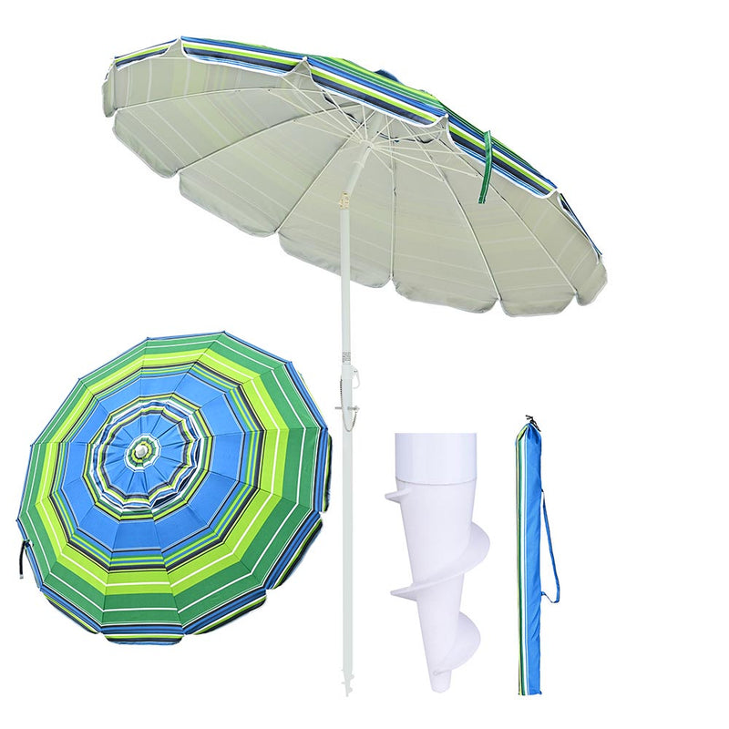 TheDisplayOutlet Beach Umbrella w/ Sand Anchor 8ft Tilt 12-Rib, Stripe Image