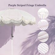 6 ft 8-Rib Fringe Beach Umbrella Tilt with Weighted Base