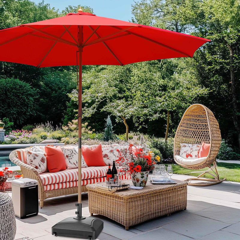 TheDisplayOutlet Patio Umbrella Wooden 13ft 8-Rib with Weighted Base, Red Image