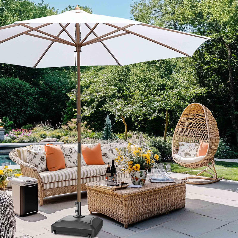 TheDisplayOutlet Patio Umbrella Wooden 13ft 8-Rib with Weighted Base, White Image