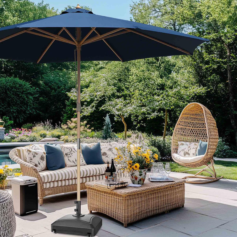 TheDisplayOutlet Patio Umbrella Wooden 13ft 8-Rib with Weighted Base, Navy Image