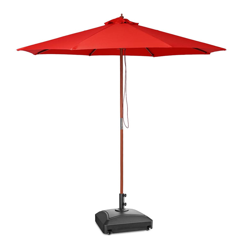 TheDisplayOutlet Patio Umbrella Wooden 9ft 8-Rib with Weighted Base, Red Image