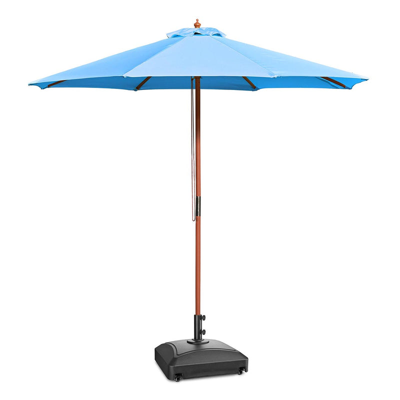 TheDisplayOutlet Patio Umbrella Wooden 9ft 8-Rib with Weighted Base, Blue Image