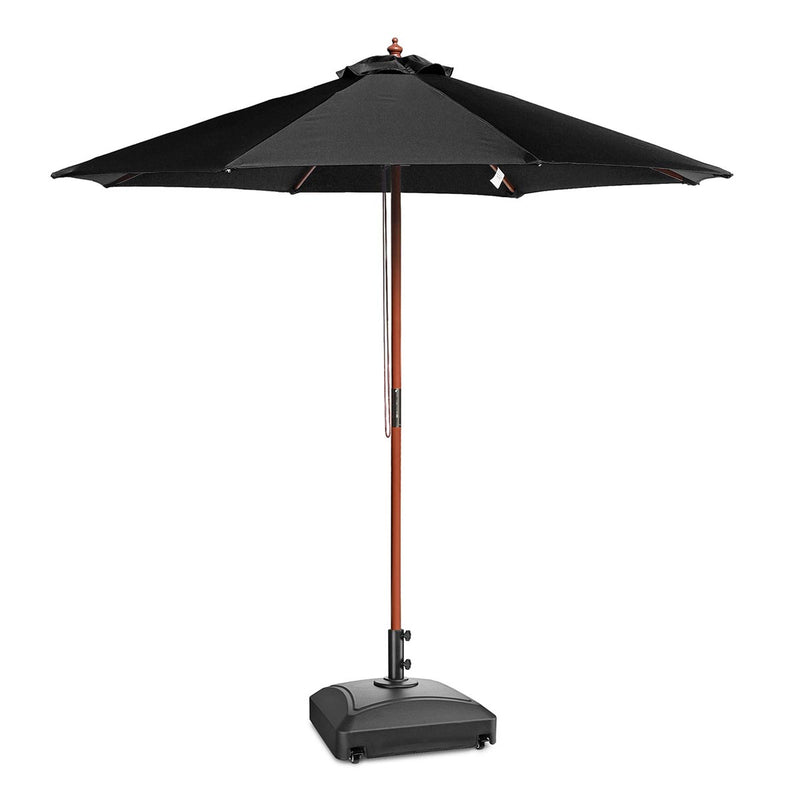TheDisplayOutlet Patio Umbrella Wooden 9ft 8-Rib with Weighted Base, Black Image