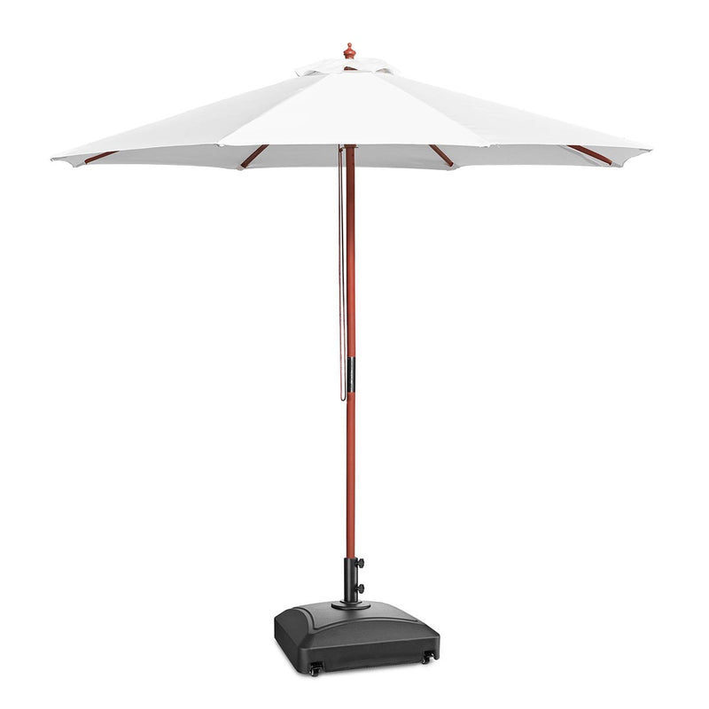 TheDisplayOutlet Patio Umbrella Wooden 9ft 8-Rib with Weighted Base, White Image
