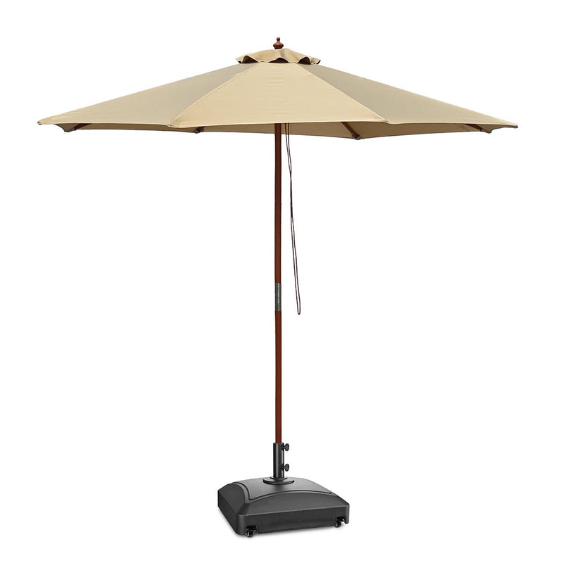 TheDisplayOutlet Patio Umbrella Wooden 9ft 8-Rib with Weighted Base, Tan Image
