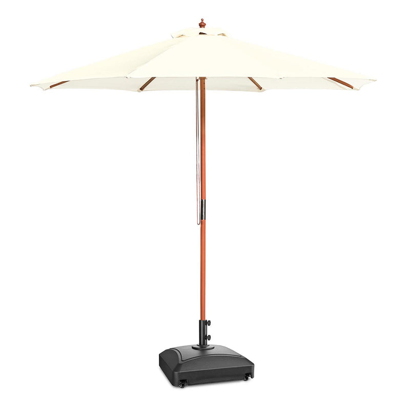 TheDisplayOutlet Patio Umbrella Wooden 9ft 8-Rib with Weighted Base, Ivory Image