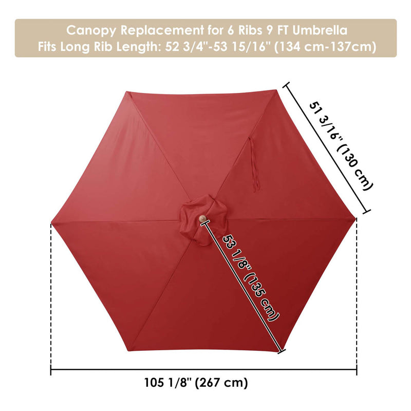 TheDisplayOutlet Patio Umbrella Canopy 9ft 6-Rib, Red Image