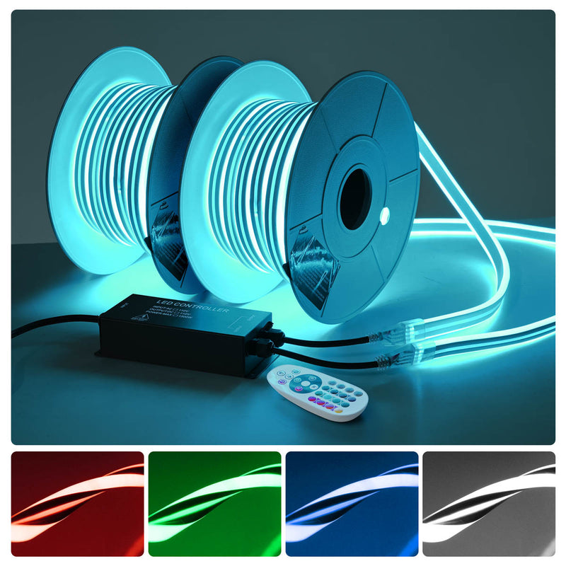 TheDisplayOutlet Outdoor Rope Light RGBW Neon Strip App Music Sync RF Remote, 300ft Kit Image