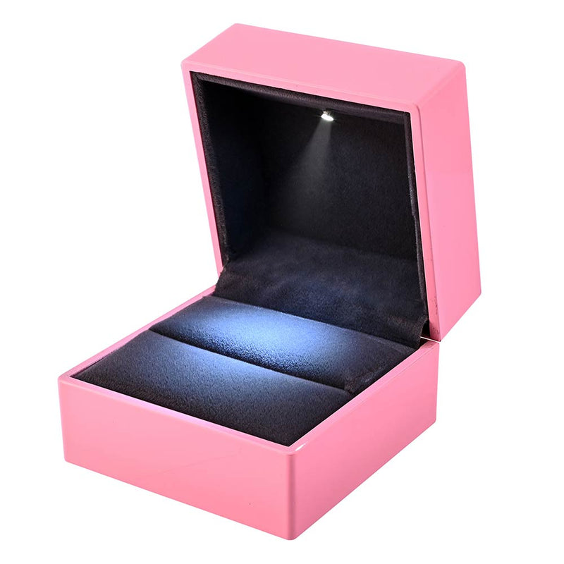 TheDisplayOutlet Engagement Ring Box with Light for Wedding Proposal, Pink Image