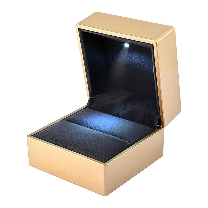 TheDisplayOutlet Engagement Ring Box with Light for Wedding Proposal, Gold Image