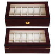 12-Slot Matte Finish Wood Watch Display Case