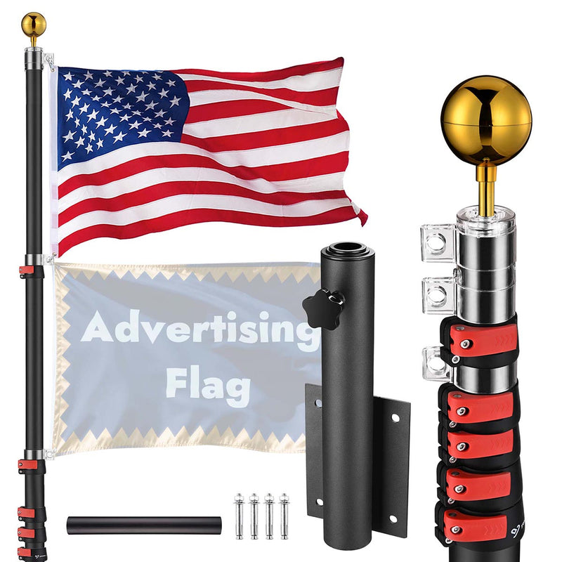 TheDisplayOutlet 20ft Telescopic Banner Poles with Mount, Black Pole & Fence Mount & 1 Flag Image