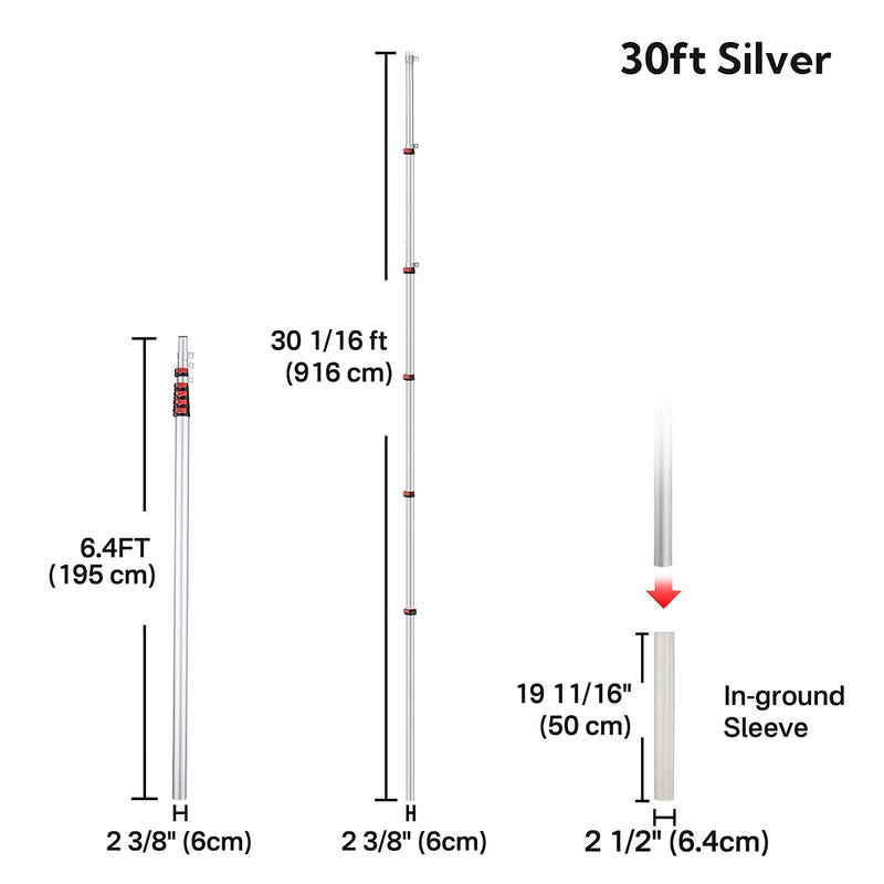 TheDisplayOutlet Aluminum Antenna Mast for Starlink, Car Dealership Events, 30ft Silver Image
